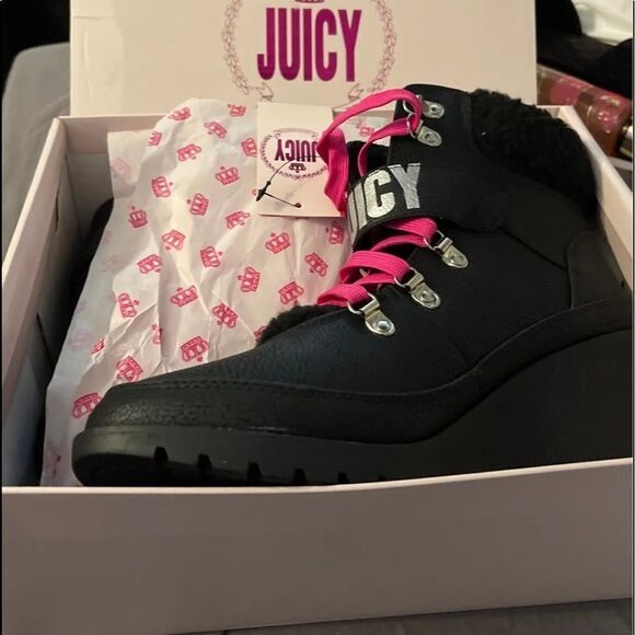 11 NIB juicy couture halstin wedge boot/sneaker neon hot pink & black kawaii - Picture 7 of 11